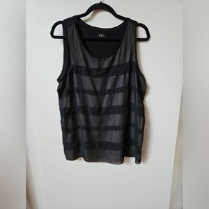 Ann Taylor LOFT Womens Black Sheer Striped Overlay Sleeveless Top - Size Large #